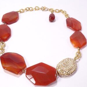 Neiman Marcus Lee Angel Red Glass Craved Swarovsk Crystal Pave Necklace NWT 498